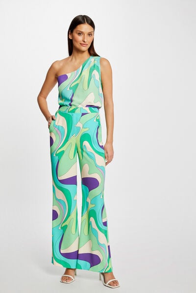 Loose wide leg trousers abstract print multico ladies'