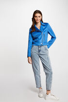 Zipped short suede jacket blue women