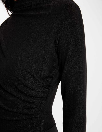 Long-sleeved t-shirt metallised threads black ladies'