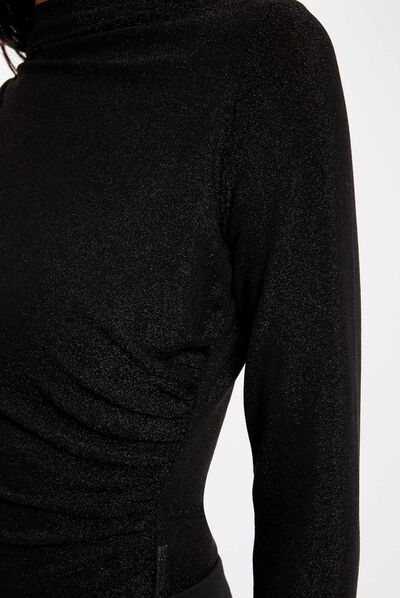 Long-sleeved t-shirt metallised threads black ladies'