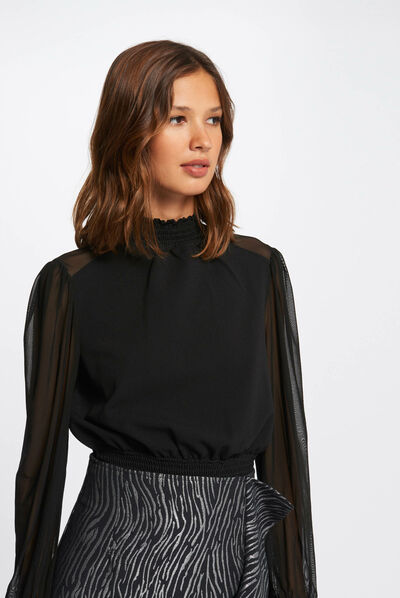 Long-sleevedt-shirt with high collar black ladies'