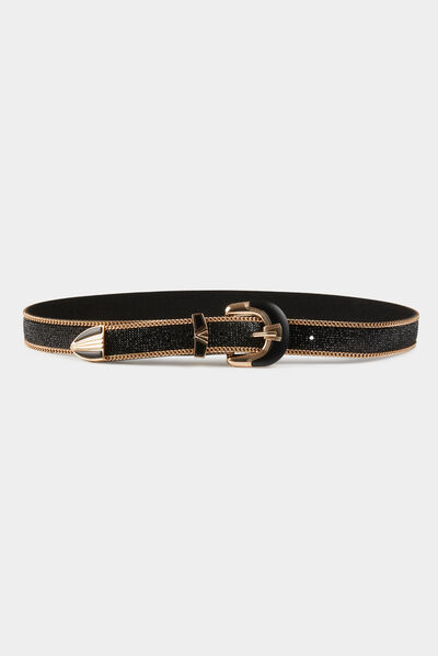 Belt with rhinestones and chains black ladies'