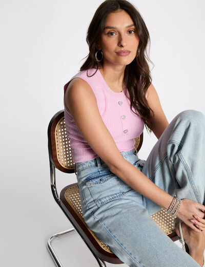 Sleeveless knitted vest top pastel pink women