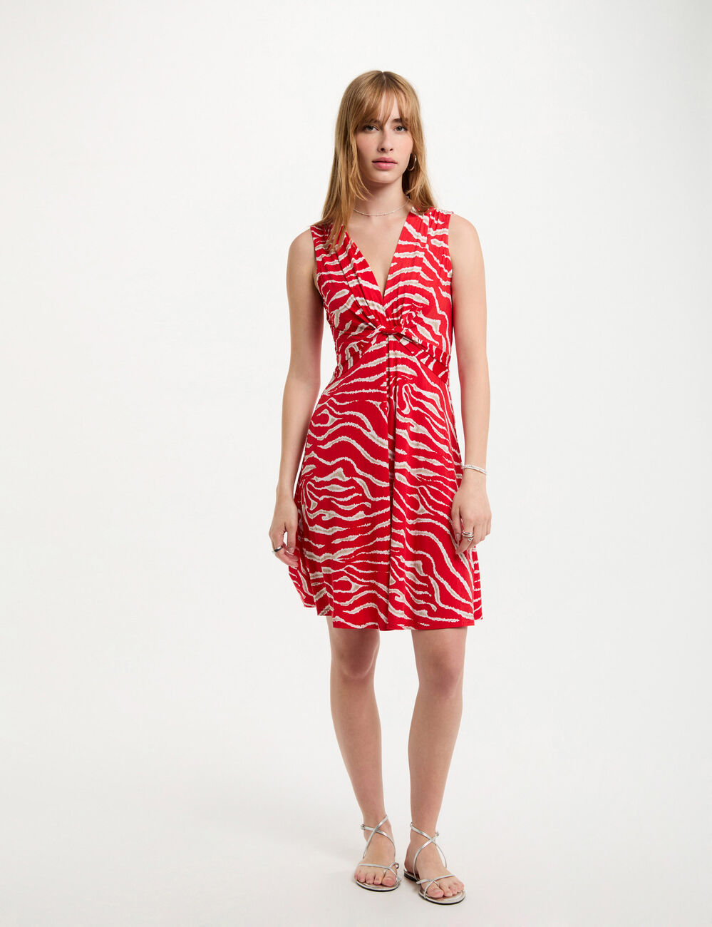Robe courte ajustée imprimée multicolore femme