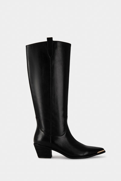 High boots with heels black ladies'