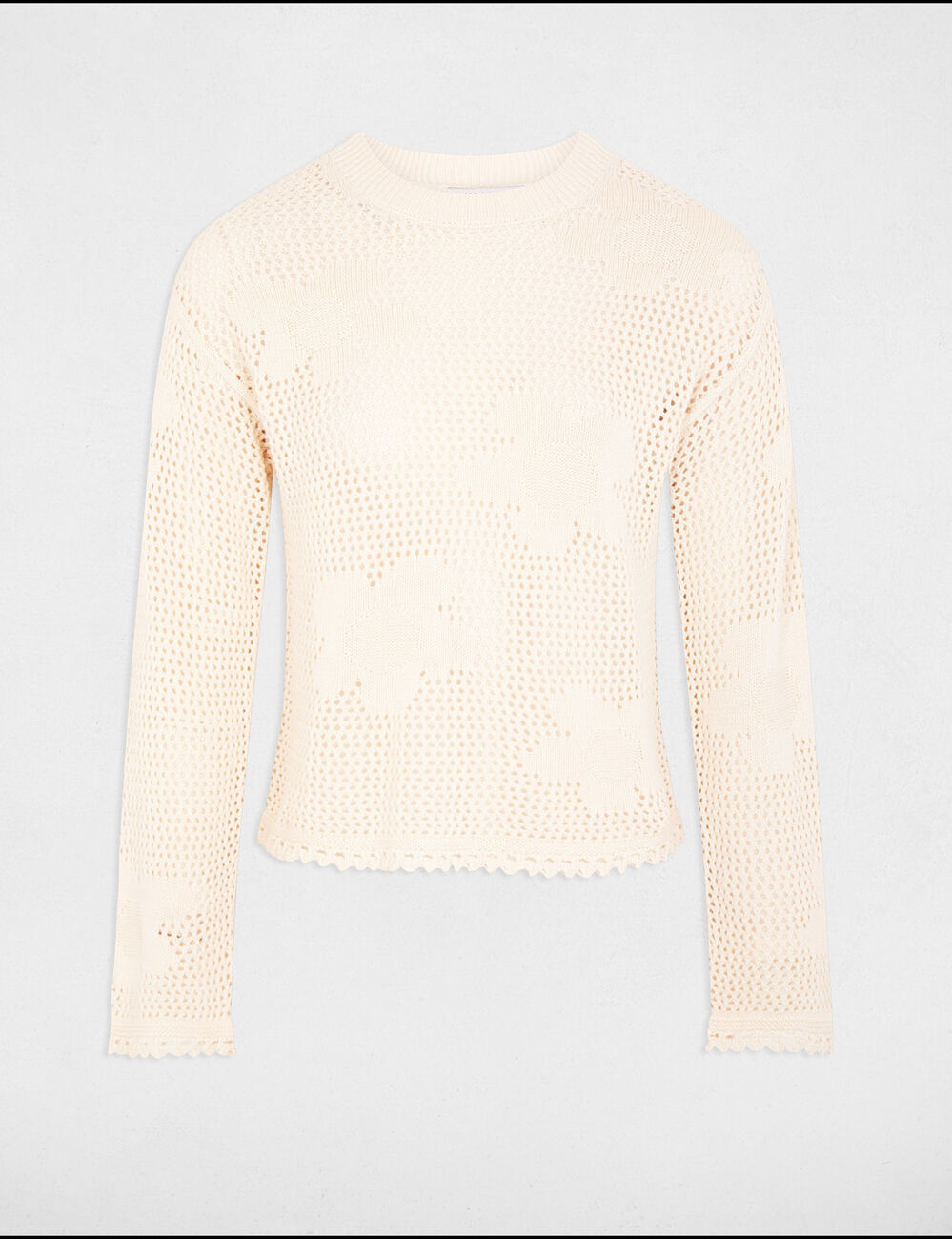 Jumper openwork and round neck ivory women