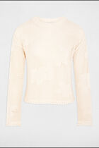 Jumper openwork and round neck ivory women