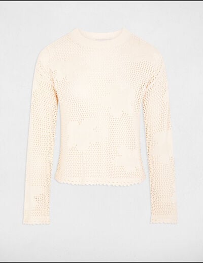 Jumper openwork and round neck ivory women