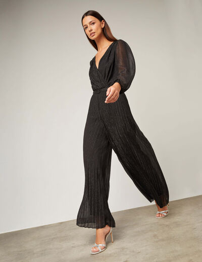 Jumpsuit with pleated wide legs silver ladies'