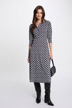 Robe midi droite imprimée bleu marine femme