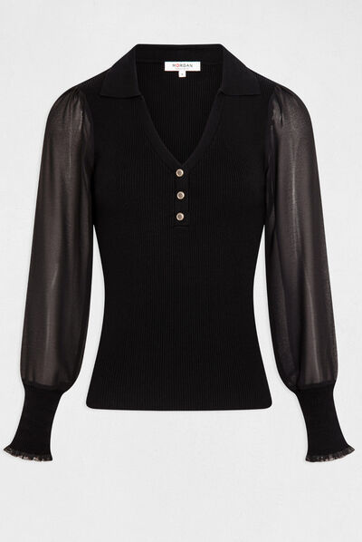 Jumper semi-transparent long sleeves black ladies'