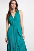 Pleated loose maxi dress turquoise blue women