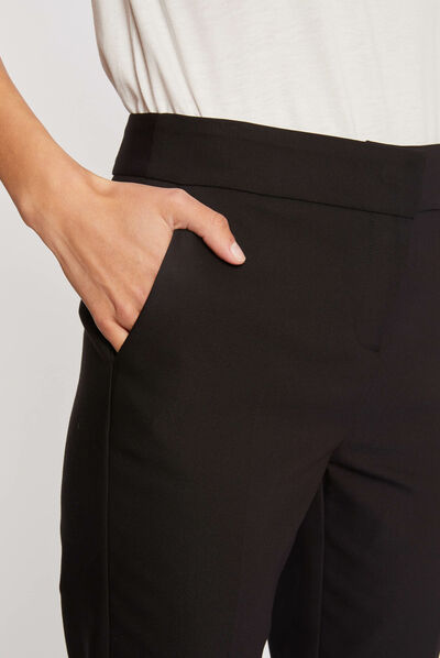 Straight cropped trousers with darts black ladies'