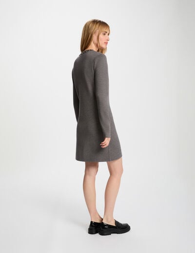 Short dress with embellished neck dark grey women