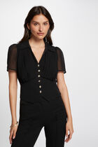 Top short sleeves and pleats black women