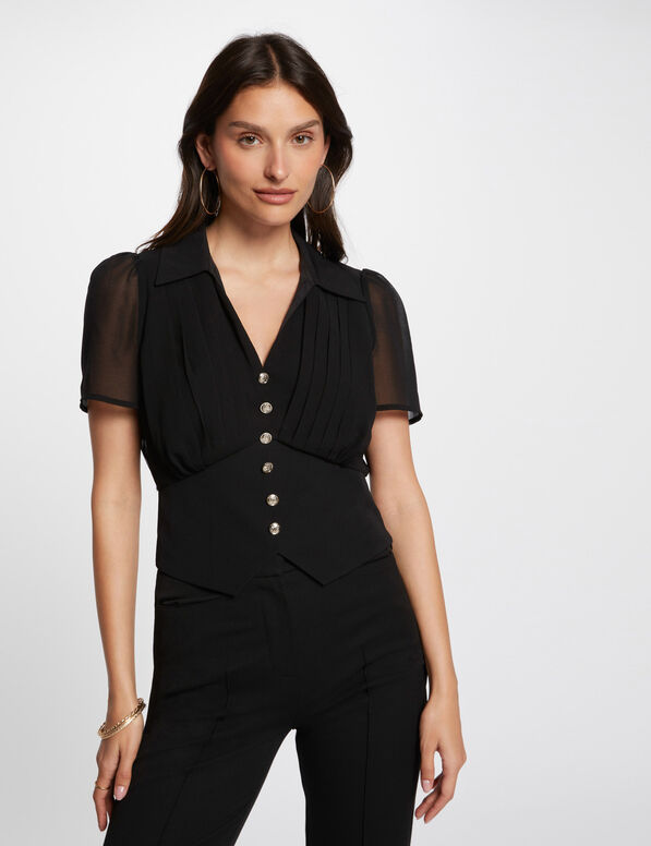 Top short sleeves and pleats black women