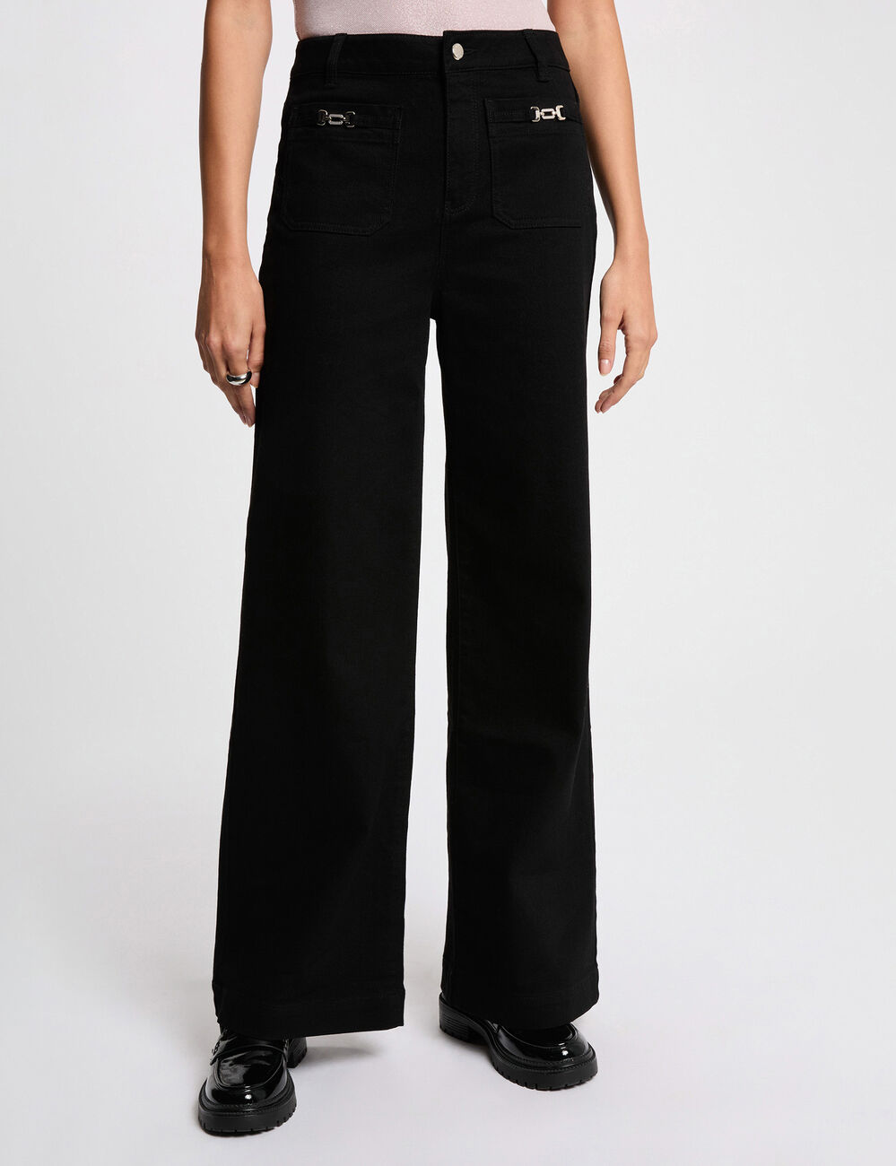 high waisted wide leg jeans black women High-waisted wide-leg jeans black women
