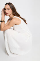 Robe tricot longue cintrée ivoire femme