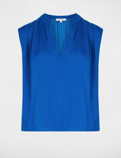 Satin short-sleeved blouse electric blue women
