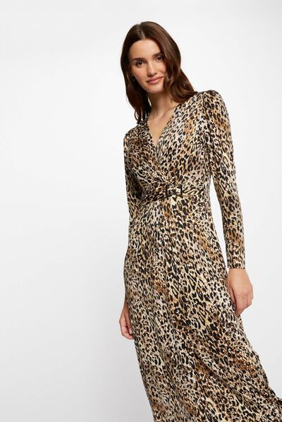 Midi fitted dress leopard print multico ladies'