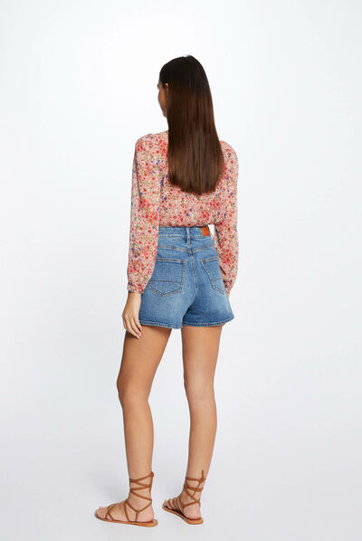 High-waisted mom denim short stone denim ladies'