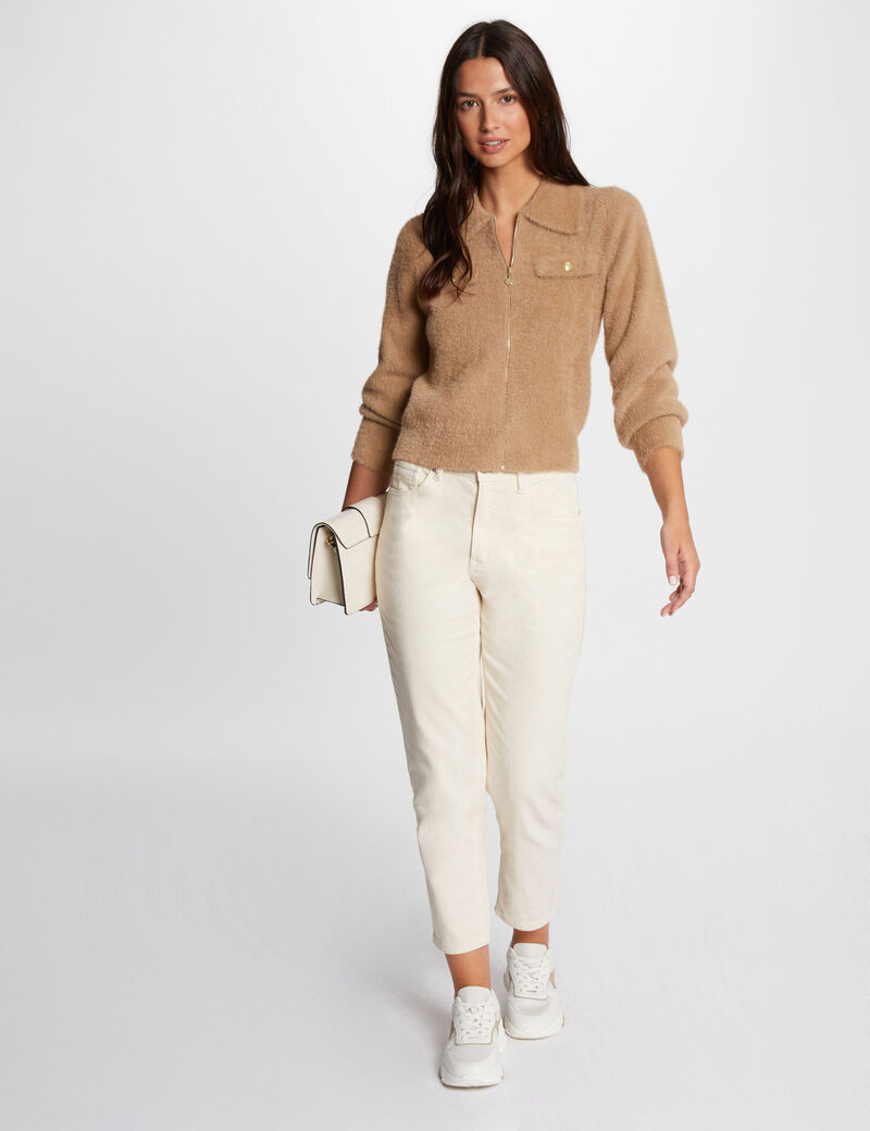 long sleeved cardigan with lapel collar camel women Long-sleeved cardigan with lapel collar camel women