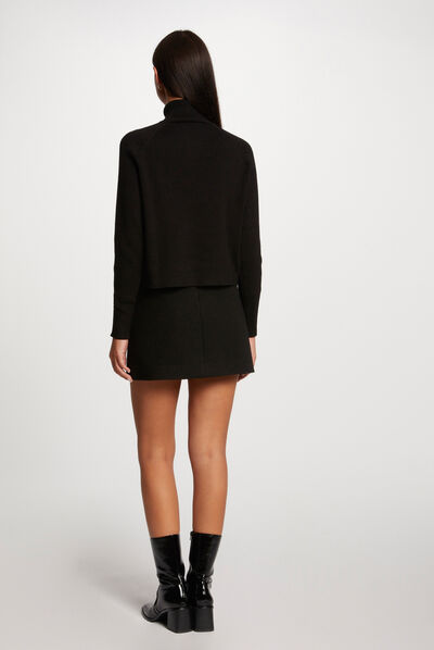 Long-sleeved jumper wrap-over effect black ladies'