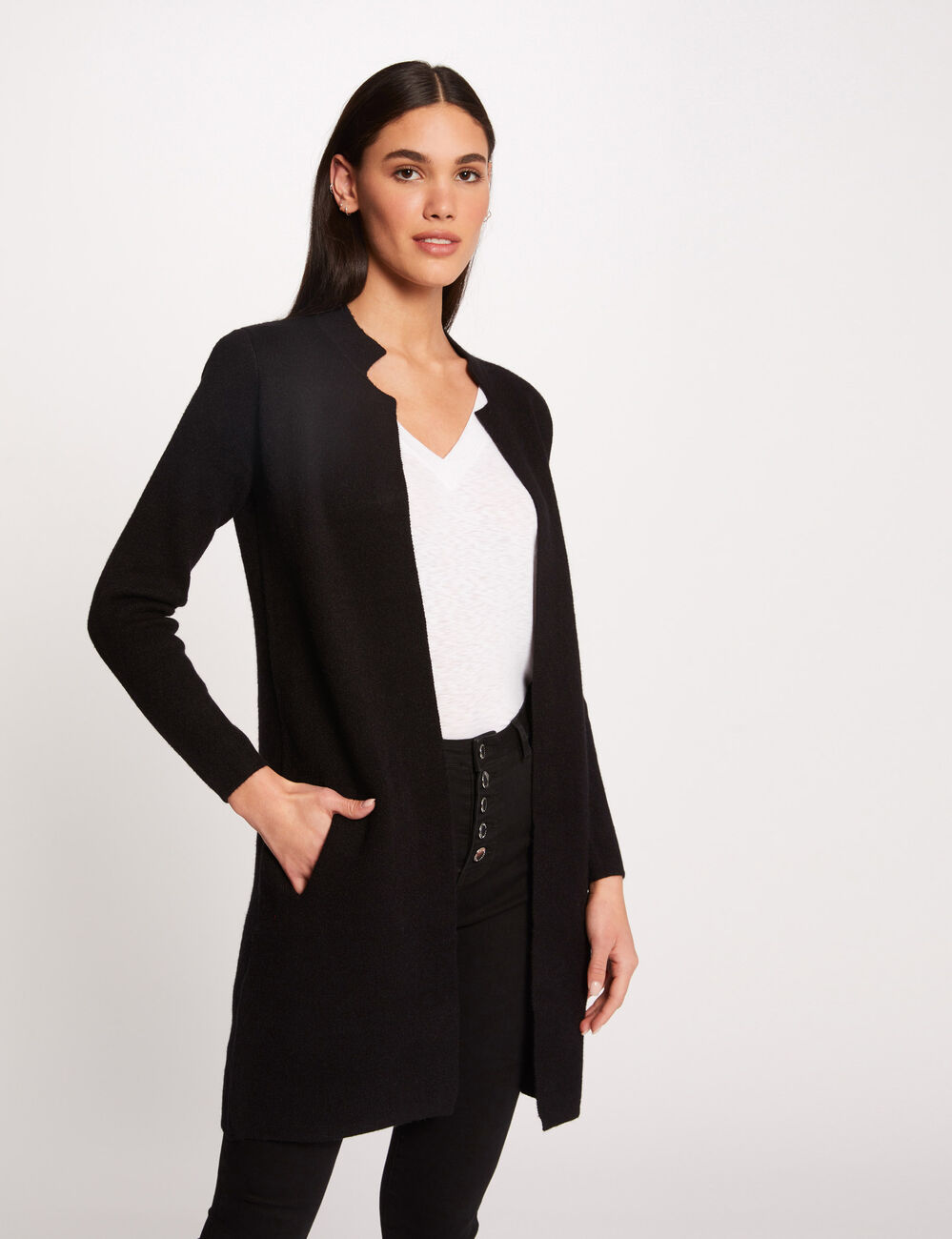 Straight Knit Vest with Notched Collar dark grey women