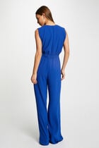 Combinaison jambe large détail boucle bleu electrique femme