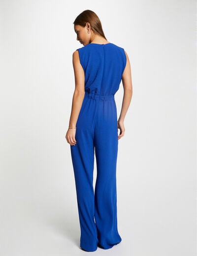 Wide leg jumpsuit with buckle detail electric blue women