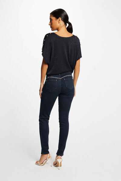Short-sleeved jumper with V-neck navy ladies'