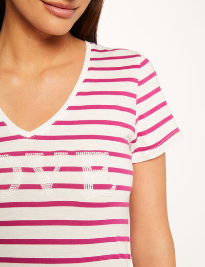 Short-sleeved t-shirt with stripes raspberry ladies'