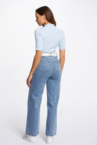 High-waisted wide leg jeans heavy stone wash denim women