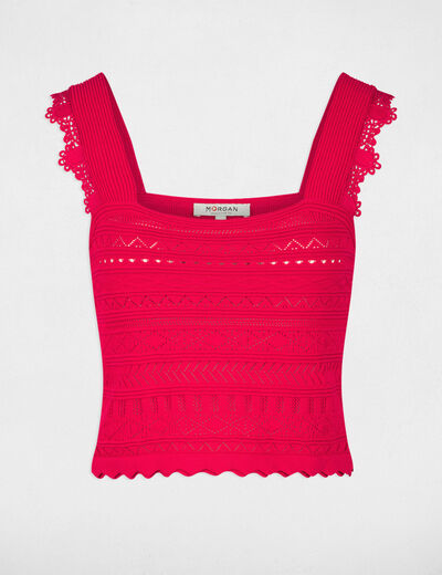 Knitted top square neck raspberry ladies'