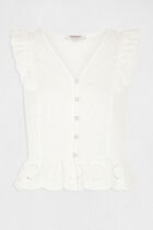 Short-sleeved t-shirt with ruffles ecru women