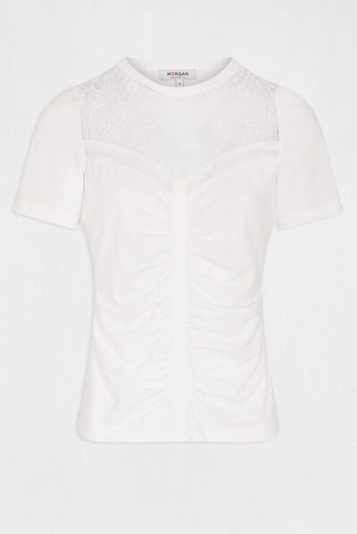 Short-sleeved t-shirt with lace ecru ladies'