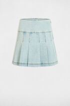 Pleated short skirt bleach denim women