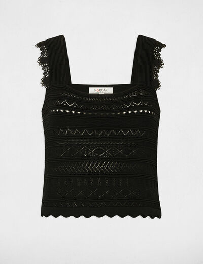Knitted top square neck black ladies'
