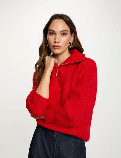 Sweater with zip fastening red women