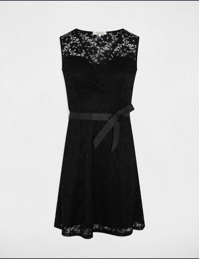 Fitted mini lace dress black ladies'