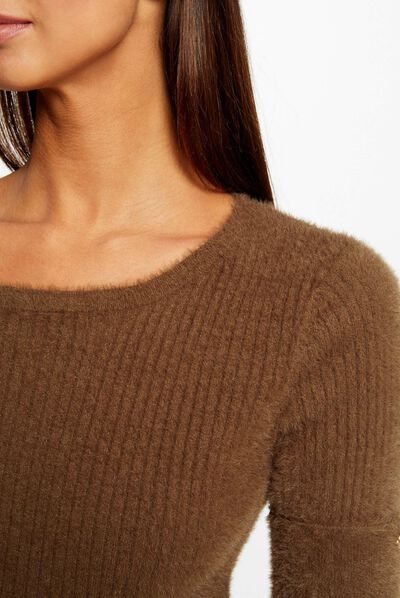 Short-sleeved ribbed jumper mid-green ladies'