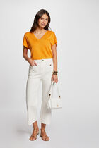 Jumper V-neck short sleeves orange women