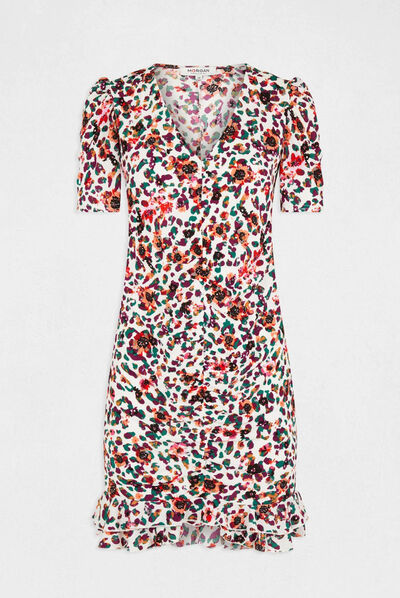 Shirred fitted dress floral print multico ladies'