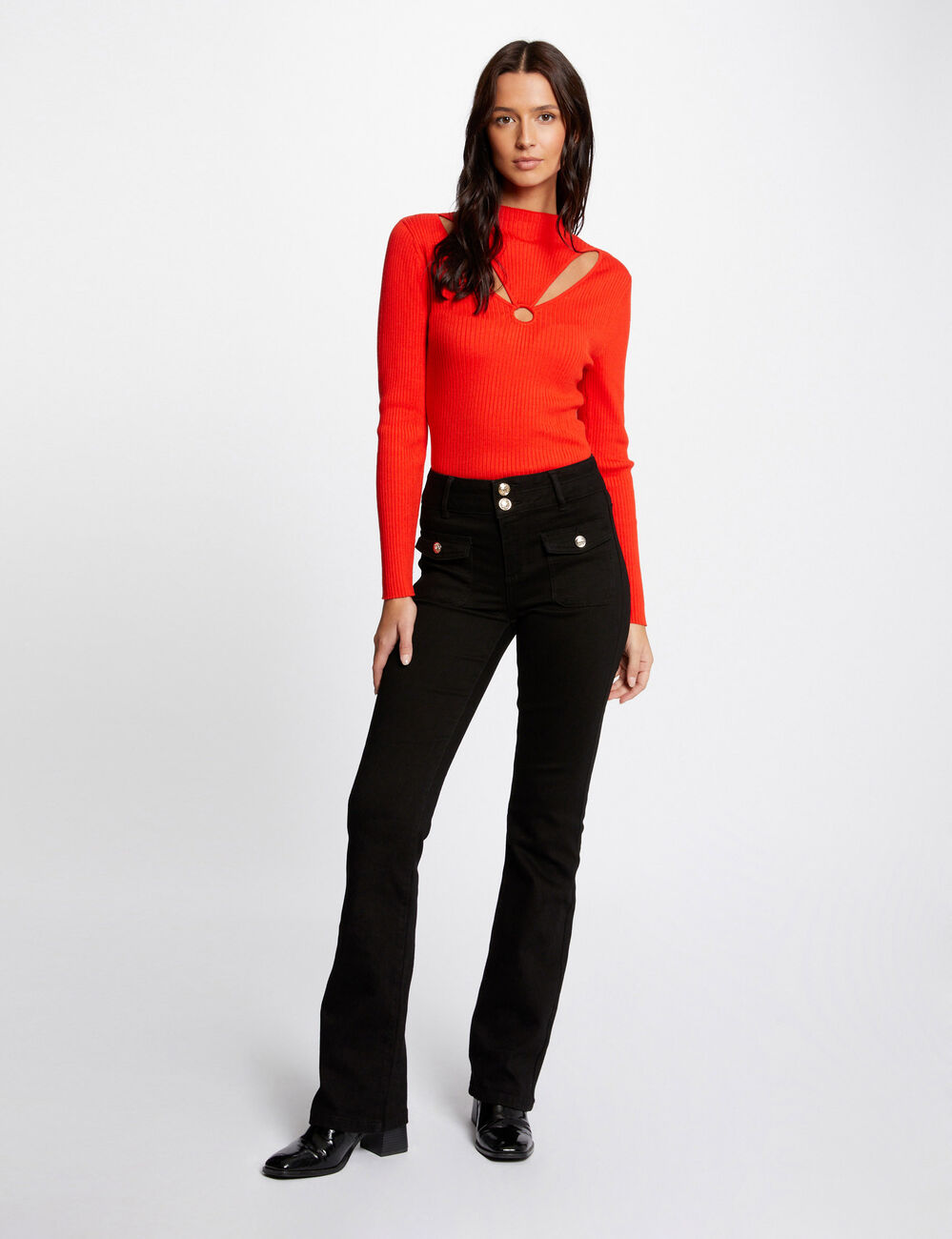 Long-sleeved jumper with openings orange women