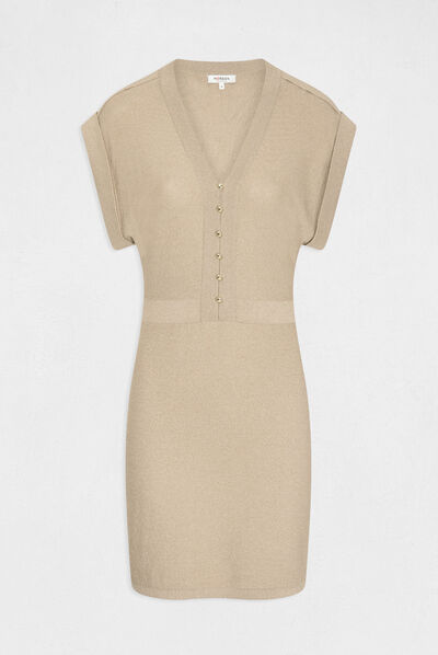 Fitted jumper dress with short sleeves taupe ladies'