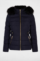 Zipped padded jacket with hood navy women