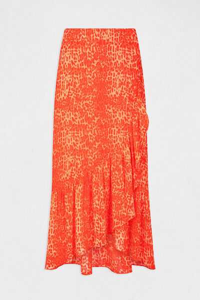 Maxi wrap skirt with leopard print orange ladies'