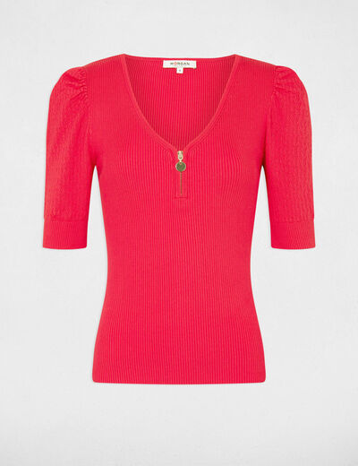 Short-sleeved jumper openwork details medium red ladies'