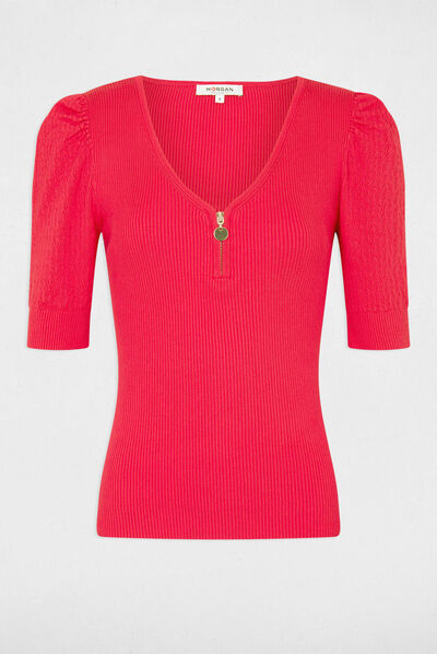 Short-sleeved jumper openwork details medium red ladies'
