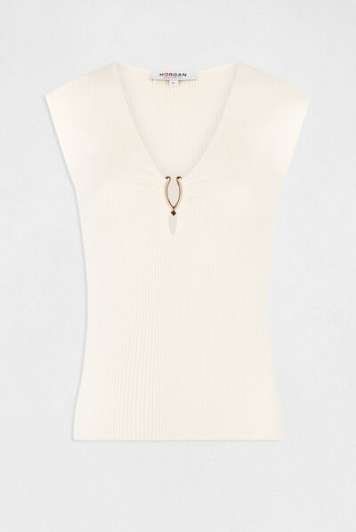 Short-sleeved jumper jewel detail neck  ladies'